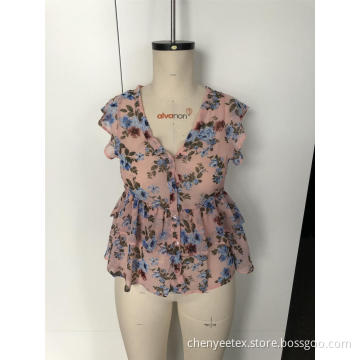 V-neck floral waist jacket